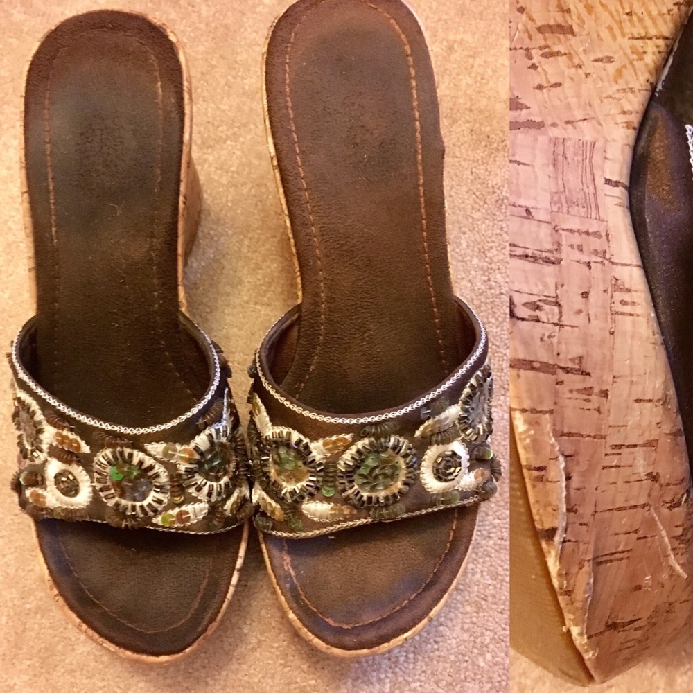 Organic Cork wedge sandals sz 7.5